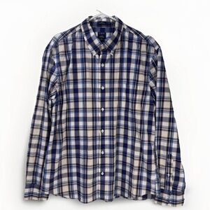 J.Crew Flex Washed Slim Shirt Men XL Blue Plaid Button-Down Preppy Office Casual